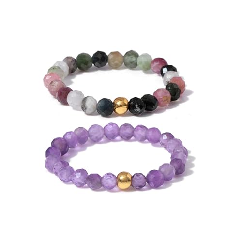 GoPaw Elastischer Naturstein Ansiegelring, Perlen Elastischer Ring, Anxiety Ring facettiert, Edelstein Perle Stapelbart für Damen & Mädchen (Lila) von GoPaw