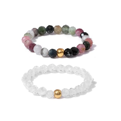 GoPaw Elastischer Naturstein Ring, 2 Stck.Perlen Elastische Ring, Perlenring elastisch, Anxiety Ring facettiert, Edelstein Perle Stapelbar Ring für Damen Mädchen (Weiß) von GoPaw