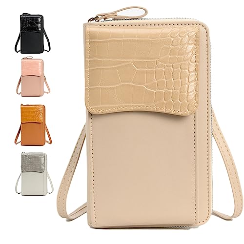 GoPaw Pu Leder Klein Handytasche Zum UmhäNgen,Porte Monnaie Portefeuille Femme,Damen Handy UmhäNgetasche Mit Verstellbarer Gurt Und KartenfäCher FüR Frauen Passt Handy Unter 6,5 Zoll (Mandel) von GoPaw