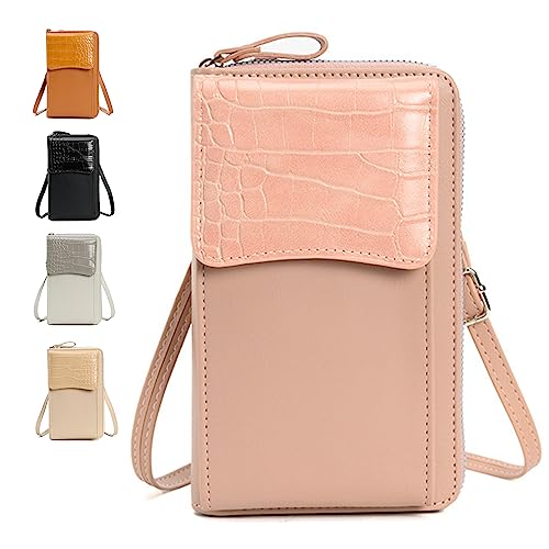 GoPaw Pu Leder Klein Handytasche Zum UmhäNgen,Porte Monnaie Portefeuille Femme,Damen Handy UmhäNgetasche Mit Verstellbarer Gurt Und KartenfäCher FüR Frauen Passt Handy Unter 6,5 Zoll (Rosa) von GoPaw