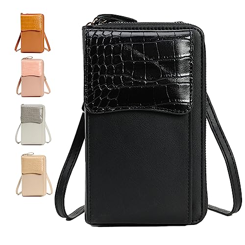 GoPaw Pu Leder Klein Handytasche Zum UmhäNgen,Porte Monnaie Portefeuille Femme,Damen Handy UmhäNgetasche Mit Verstellbarer Gurt Und KartenfäCher FüR Frauen Passt Handy Unter 6,5 Zoll (Schwarz) von GoPaw