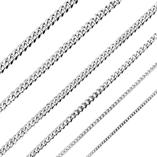 GoPaw Herren Damen Panzerkette Halskette, Herren Edelstahl Panzerkette, Silber Farbe 3/3,5/5/6/7/8mm Kubanische Kette Halskette, 46/51/56/61/66/71cm Länge (56.00, silber-8mm breit) von GoPaw