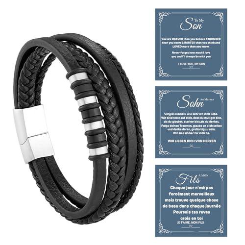 GoPaw Herren Lederarmband Mit Silbrig(mit Karte) (An Meinen Sohn) von GoPaw