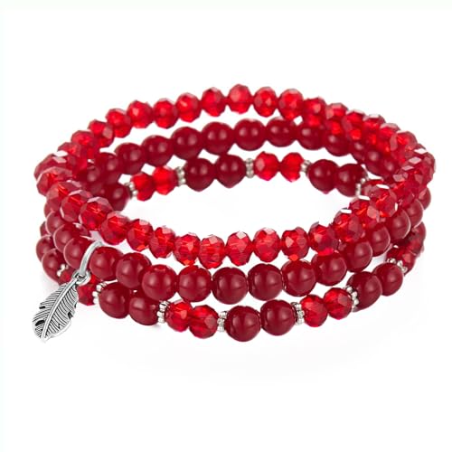 GoPaw Perlenarmband Stretch Damen, Kristall Mehrschichtiges Boho Armband für Frauen Geburtstagsgeschenk (Rot) von GoPaw