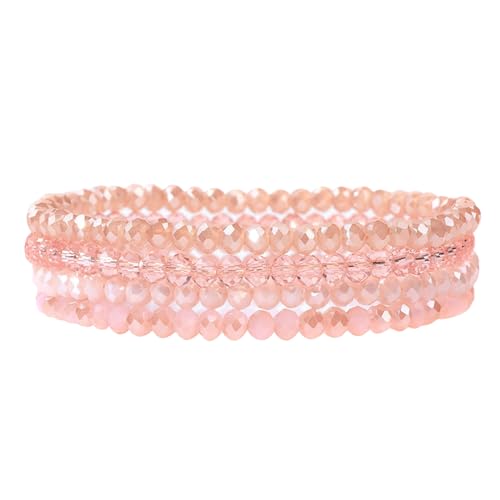 GoPaw Damen Kristall Perlen Armband, Mehrschichtiges Steine Armband, Paar/Freundschafts/Partner Armbänder (Rosa) von GoPaw