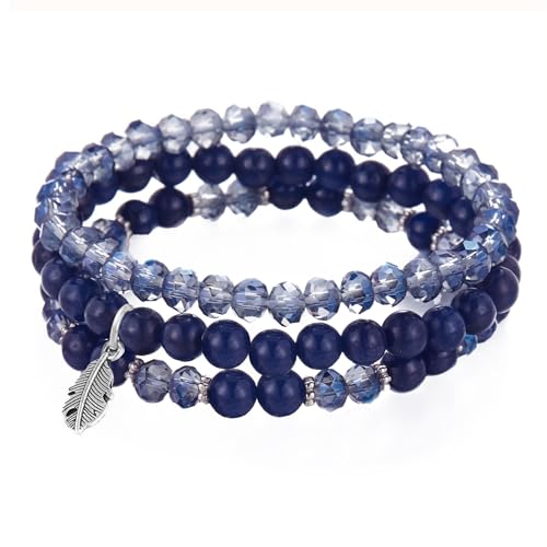 GoPaw Perlenarmband Stretch Damen, Kristall Mehrschichtiges Boho Armband für Frauen, Geburtstagsgeschenk (Blau) von GoPaw