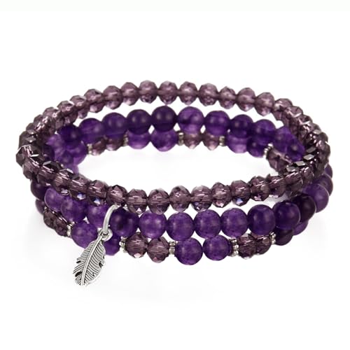 GoPaw Perlenarmband Stretch Damen Armband, Kristall Stretch Damen Armband Mehrschichtiges Boho Armband für Frauen Damen Geburtstagsgeschenk (Violett) von GoPaw