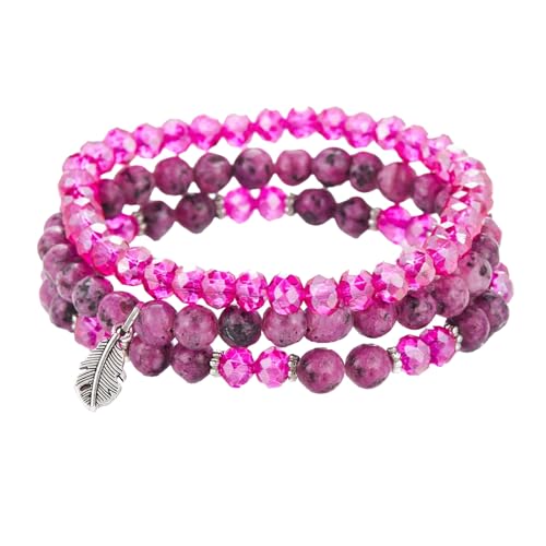 GoPaw Perlenarmband Stretch Damen Armband, Kristall Stretch Damen Armband Mehrschichtiges Boho Armbander für Frauen Geburtstagsgeschenk(Rosarot) von GoPaw