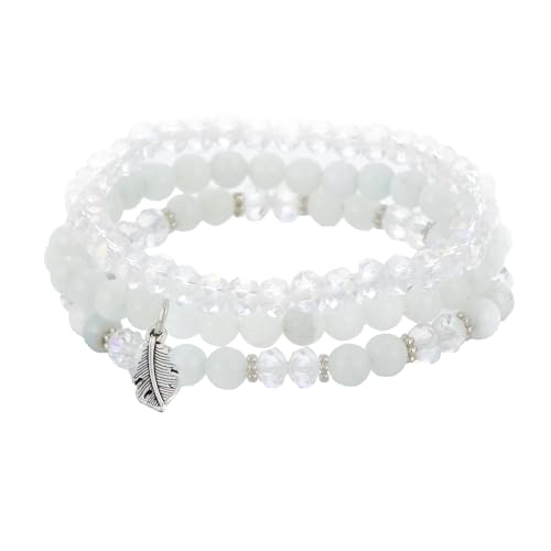 GoPaw Perlenarmband Stretch Damen Armband, Kristall Stretch Damen Armband Mehrschichtiges Boho Armbander für Frauen Geburtstagsgeschenk(Weiß) von GoPaw