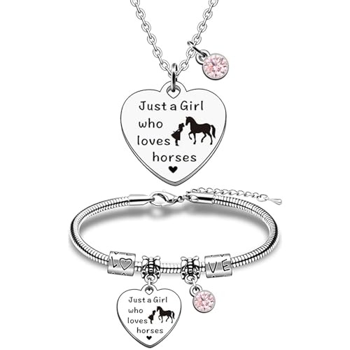 GoPaw Pferd Halskette Pferd Armband Set Pferde Geschenke für Mädchen Mädchenschmuck Set Silber Halskette Schmuck Geschenk für Frauen Freund (rosa) von GoPaw