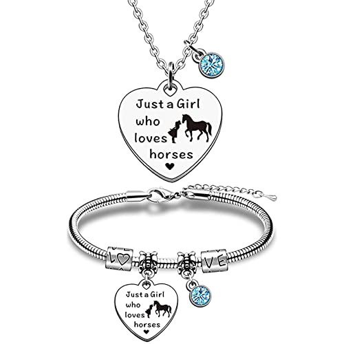 GoPaw Pferd Halskette Pferd Armband Set Pferde Geschenke für Mädchen Mädchenschmuck Set Silber Halskette Schmuck Geschenk für Frauen Freund (blau) von GoPaw