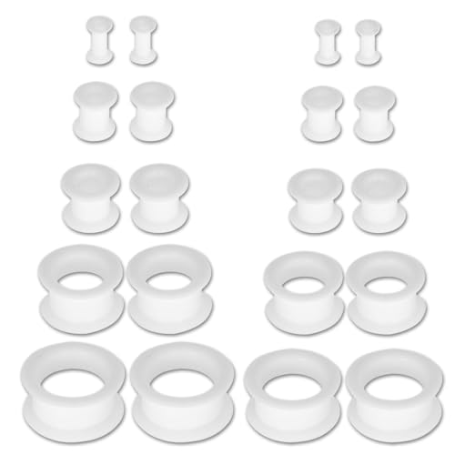 GoPaw Silikon Flesh Tunnel Ohrplug, 20 Stück Hollow Silikon Tunnel Plugs Ohrdehner Plug Flexible Stretching Expander Ohr Piercing Schmuck für Männer Frauen 4-20mm (Weiß-Reguläres) von GoPaw