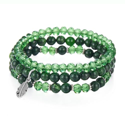 Perlenarmband Stretch Boho Armband für Frauen Damen Geburtstagsgeschenk (Grün) von GoPaw