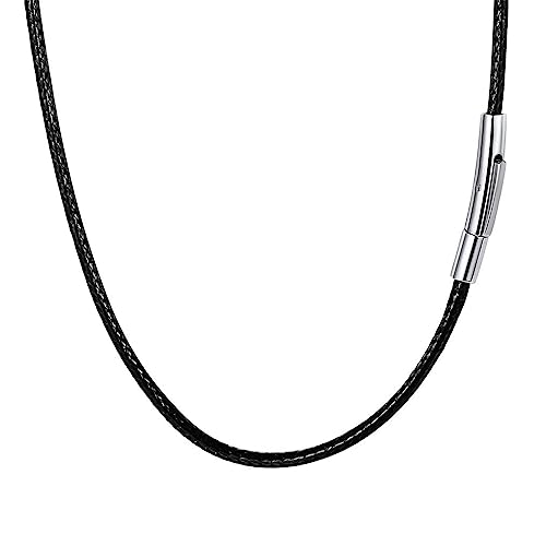 Kunstleder Halskette/Armband Schwarz geflochten Lederkette Lederband, 2/3/4mm Schwarz Kunstleder Halskette Braid 316 Edelstahl Verschluss Wachs Lederkette 46-61cm Länge (56.00, schwarz-2mm Breite) von GoPaw