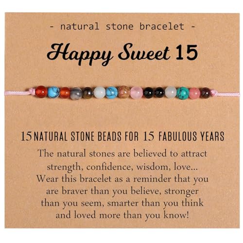 Naturkristall Meilenstein Geburtstag Armband Geschenk alles Gute zum Geburtstag einstellbares Armband 7-21. Geburtstag Geschenke für Mädchen Geburtstag Armband 30. 40. 50. Geschenk für Frauen (15th) von GoPaw