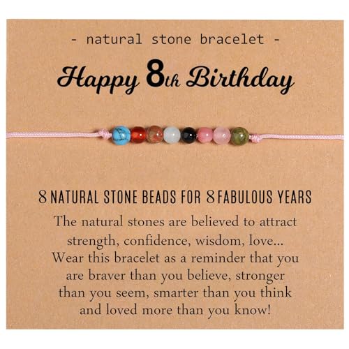 Naturkristall Meilenstein Geburtstag Armband Geschenk alles Gute zum Geburtstag einstellbares Armband 7-21. Geburtstag Geschenke für Mädchen Geburtstag Armband 30. 40. 50. Geschenk für Frauen (8th) von GoPaw
