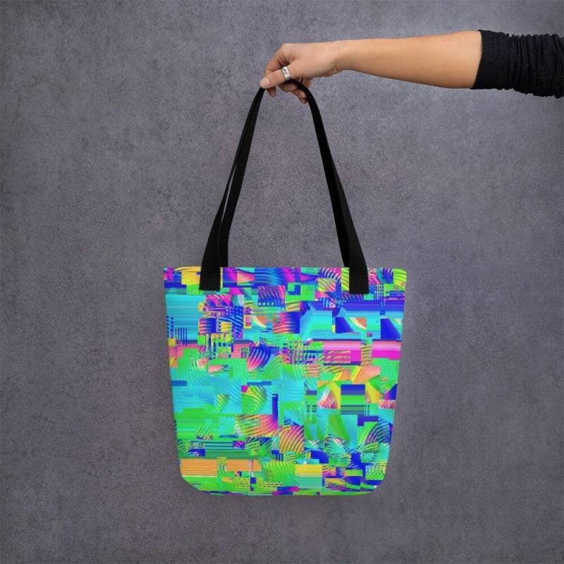 Bunte Regenbogen Glitch Tote Bag Geldbörse 15 "x 15" | 80Er 90Er Eisbahn Ästhetik von GoPolarisStudio