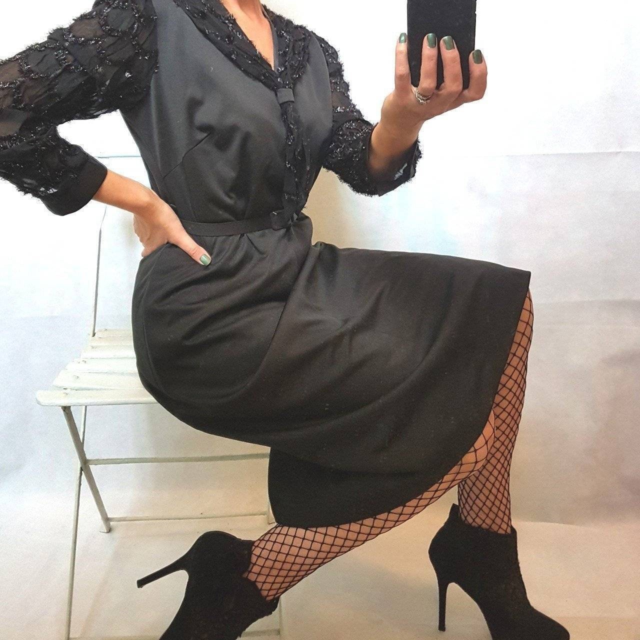 Vintage Kleid, Von Phillip Dale, 70Er Schwarzes Cocktail-Abendkleid Mit Glitzer-Weihnachtskleid Vintage Kleid, Von Phillip Dale, 70Er Schwarzes Cocktail-Abendkleid Mit Glitzer-Weihnachtskleid von GoRetroVintage
