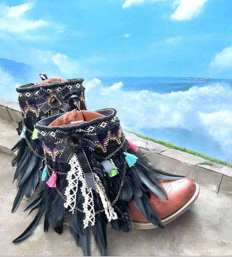 Schwarze Feder Boot Manschette/Wickeln Boho Stiefel Abdeckung Cowboy Abdeckung von GoToBoutique
