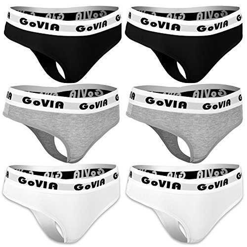 GOVIA® Damen Tanga aus Baumwolle Sexy Unterwäsche Weich Strings 6er Pack 3923 UN L von GOVIA