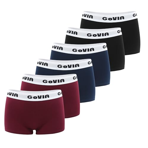 GOVIA Damen Boxershorts Unterwäsche Hipster aus Baumwolle 6er Pack 3921 Schwarz Magenta Marineblau S von GOVIA