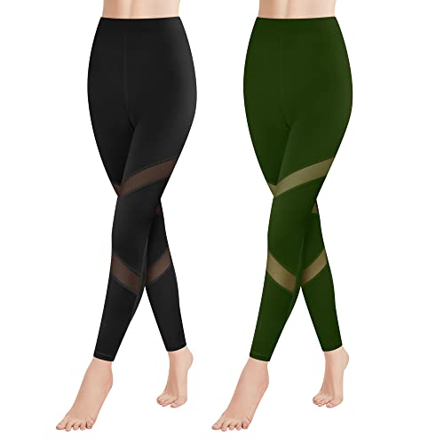 GOVIA 2er Pack Sport Leggings Damen lang High Waist Push Up Sportleggings Gym Pants Sporthose Elastisch Bauchweg Yoga Hose Fitnesshose Laufhose 4132 Schwarz + Grün S-M von GOVIA