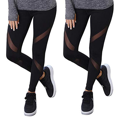 GOVIA 2er Pack Sport Leggings Damen lang High Waist Push Up Sportleggings Gym Pants Sporthose Elastisch Bauchweg Yoga Hose Fitnesshose Laufhose 4107 Schwarz L-XL von GOVIA