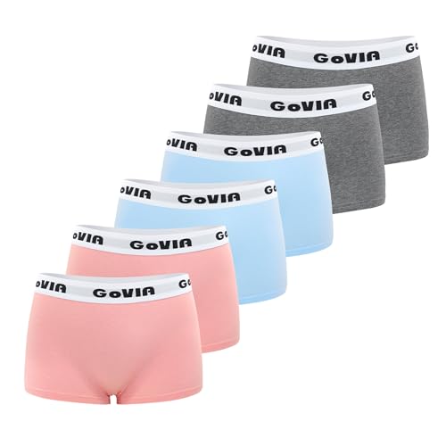 GOVIA Boxershorts Damen Baumwolle Unterwäsche für Frauen Unterhosen 6er Pack Damen Hipster 3921 Blau Grau Rosa L von GOVIA