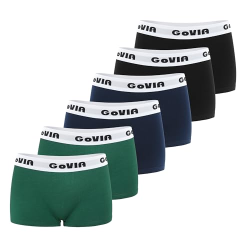 GOVIA Damen Boxershorts Unterwäsche Hipster aus Baumwolle 6er Pack 3921 Marineblau Schwarz Dunkelgrün L von GOVIA