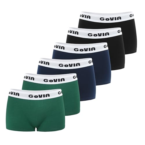 GOVIA Damen Boxershorts Unterwäsche Hipster aus Baumwolle 6er Pack 3921 Marineblau Schwarz Dunkelgrün S von GOVIA