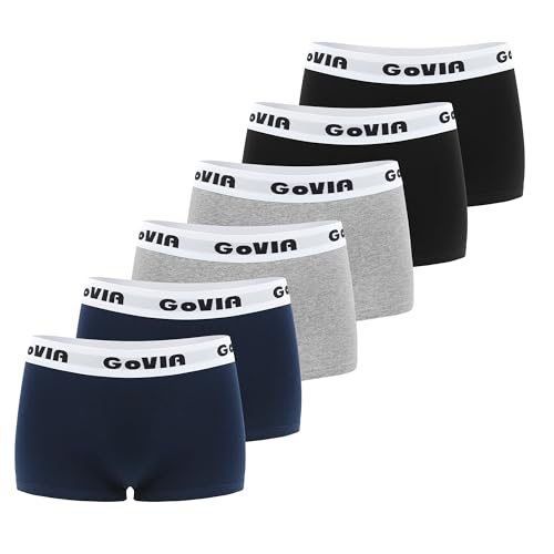 GOVIA Damen Boxershorts Unterwäsche Hipster aus Baumwolle 6er Pack 3921 Marineblau Schwarz Hellgrau M von GOVIA