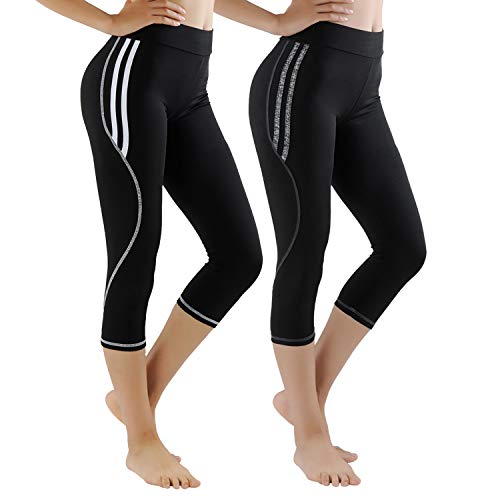 GOVIA Damen Laufhose Training Leggings Caprihose streche Fitness Yoga 3/4 Sporthose 4134 Grau+Weiss S von GOVIA