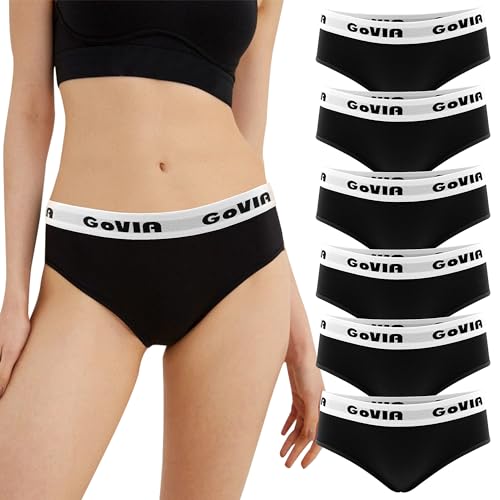 GOVIA Damen Slips Bequeme Baumwolle Mehrpack Panty Unterwäsche mit Bund 6er Pack Schwarz 3922 BL M von GOVIA