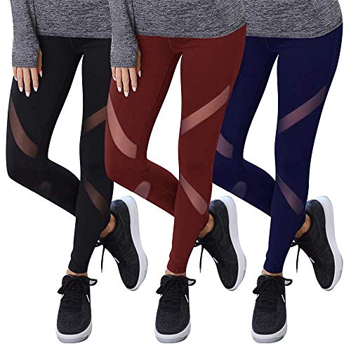 GOVIA 3er Pack Sport Leggings Damen lang High Waist Push Up Sportleggings Gym Pants Sporthose Elastisch Bauchweg Yoga Hose Fitnesshose Laufhose 4107 Schwarz + Marienblau + Rot S-M von GOVIA