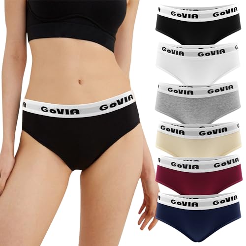 GoVIA Unterhosen Damen Slips Baumwolle Hipster mit Breiter Bund 6er Pack Mehrfarbig 3922 UN2 L von GOVIA