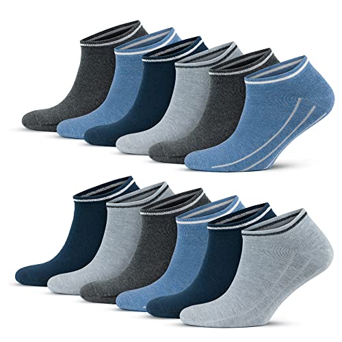 GoWith 12 Paar Bunte Sneaker Socken aus Baumwolle, Atmungsaktive Kurz Socken für Herren, Laufsocken für Männlich, Ohne Muster Sport Socken, OEKO TEX, 43-46, 3117 von GoWith