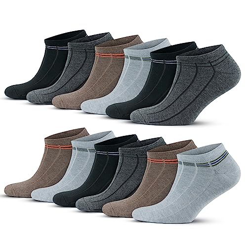 GoWith 12 Paar Bunte Sneaker Socken aus Baumwolle, Atmungsaktive Kurz Socken für Herren, Laufsocken für Männlich, Ohne Muster Sport Socken, OEKO TEX, 43-46, 3147 von GoWith