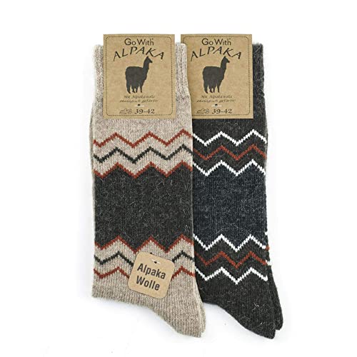 GoWith 2er Paar Alpakasocken, Weiche und Bequeme Herren und Damen Wintersocken, Thermo-Effekt Crew Wollsocken Vorgewaschen, Beige-Braun, Größe 39-42, Model: 3099 von GoWith