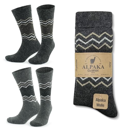 GoWith 2er Paar Alpakasocken, Weiche und Bequeme Herren und Damen Wintersocken, Thermo-Effekt Crew Wollsocken Vorgewaschen, Grau Anthrazit, Größe 39-42, Model: 3099 von GoWith