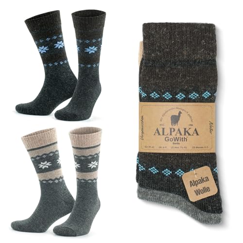 GoWith 2er Paar Alpakasocken, Weiche und Bequeme Herren und Damen Wintersocken, Thermo-Effekt Crew Wollsocken Vorgewaschen, Grau Anthrazit, Größe 39-42, Model: 3097 von GoWith