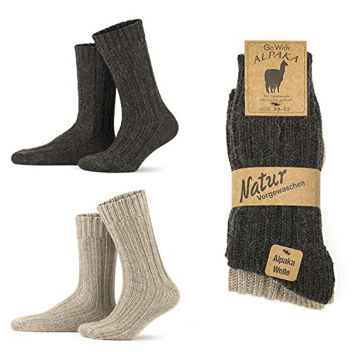 GoWith 4-2 Paar Alpaka Socken, Dicke Wollsocken für Damen und Herren, 35-38, 39-42, 43-46, Thermosocken, Warme Wintersocken, Gestrickte Socken für Wandern und Trekking, Weiche und Bequeme 3094 von GoWith