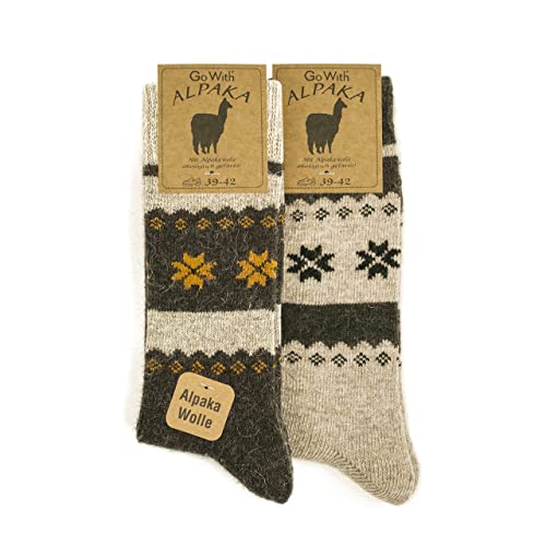 GoWith 2er Paar Alpakasocken, Weiche und Bequeme Herren und Damen Wintersocken, Thermo-Effekt Crew Wollsocken Vorgewaschen, Beige-Braun, Größe 35-38, Model: 3097 von GoWith