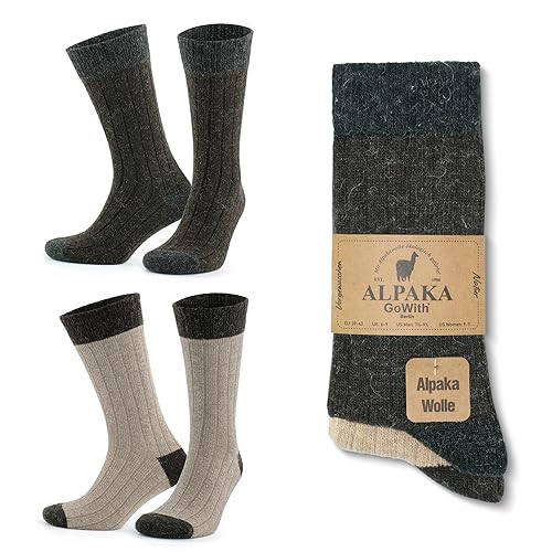 GoWith 2 Paar Alpaka Socken, Wollsocken für Damen und Herren, Alpakawolle Outdoor Socken, Thermosocken, Warme Wintersocken für Wandern und Trekking, Weiche und Bequeme von GoWith