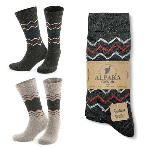 GoWith 2 Paar Alpaka Socken, Wollsocken für Damen und Herren, Alpakawolle Outdoor Socken, Thermosocken, Warme Wintersocken für Wandern und Trekking, Weiche und Bequeme von GoWith