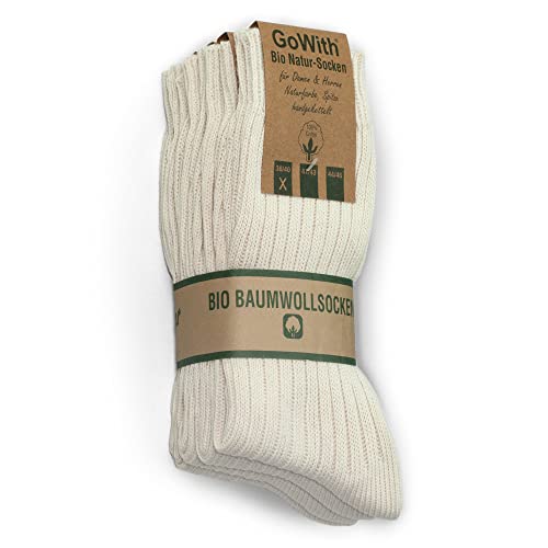 GoWith 3-4 Paar Unisex Natürliche 97% Baumwolle Socken, reine gekämmte Baumwolle Nahtlose Bio Crew Socken für Damen und Herren, Ecru – 4 Paar, 6-8 von GoWith