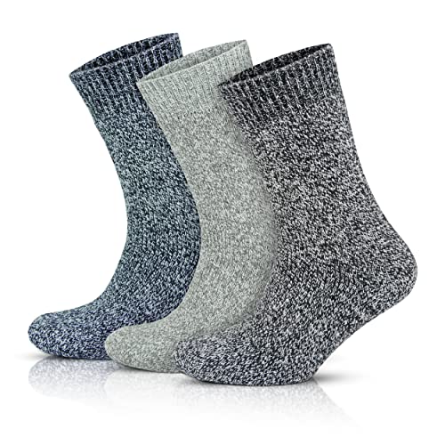 GoWith 3 Paar Norweger Socken mit Wolle für Herren, Dicke Fuzzy Socken, Thermosocken mit Beige-Braun-Dunkelblau, Wintersocken Herren 39-42 Warm, Model 6038 von GoWith