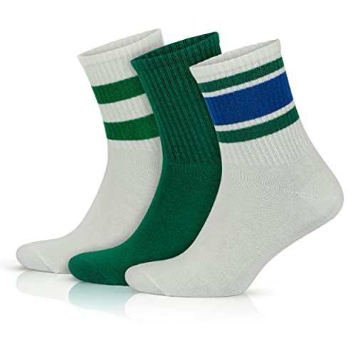 GoWith 3 Paar Tennissocken aus Baumwolle mit bunten Streifen, Größe für Herren 40-44, für Damen 35-40, Retro-Design Collection Sportsocken Model 2501 von GoWith