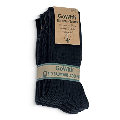 GoWith 4 Paar 97% Gekämmte Natur Baumwolle Socken, Seamless Dicke Bio Socken für Herren und Damen, Gewaschen Arbeitsocken, Atmungsaktiv Wandersocken, Boot Socken für Outdoor, Black, 41-43 Model: 3012 von GoWith