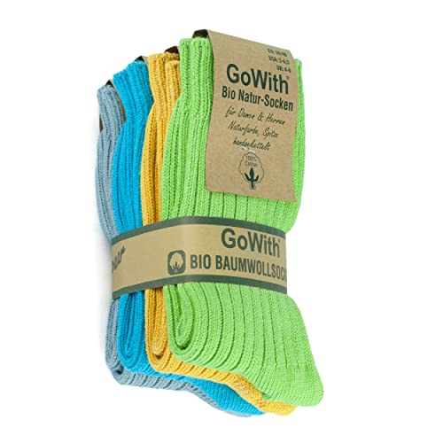 GoWith 4 Paar 97% Gekämmte Natur Baumwolle Socken, Seamless Dicke Bio Socken für Herren und Damen, Gewaschen Arbeitsocken, Atmungsaktiv Wandersocken, Boot Socken für Outdoor, Grau, 41-43 Model: 3014 von GoWith