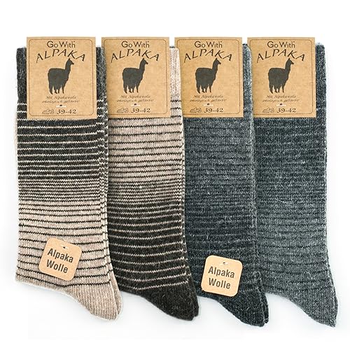 GoWith 4 Paar Wolle Alpakasocken für Damen und Herren, Thermo-Effekt Wintersocken, Crew Wollsocken, Vorgewaschen, Wandersocken, 4 Paar, Assortie 43-46, Mod: 3098 von GoWith